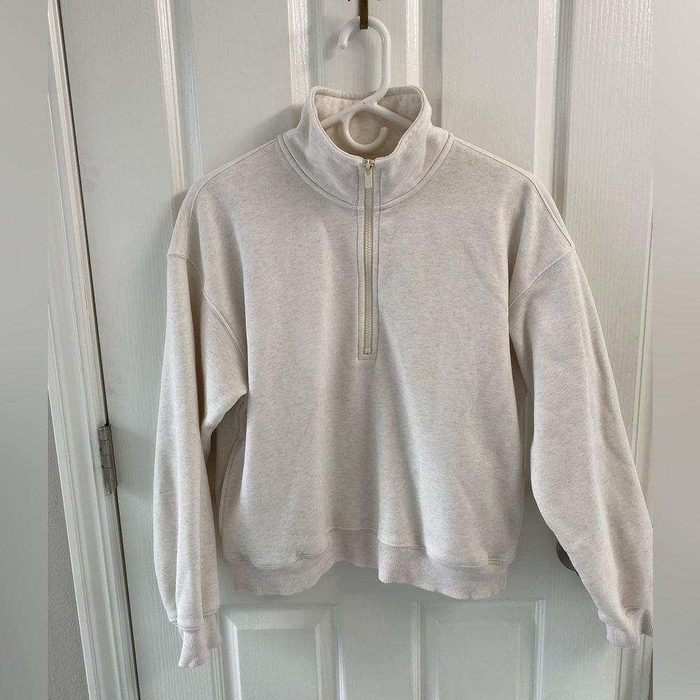 Fabletics Cream Half-Zip Funnel Neck Cropped Pullover